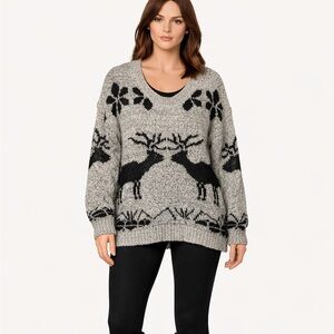 Cozy Casual Black and Gray Reindeer Sweater